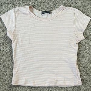 Brandy Melville Pink and White Striped T-shirt